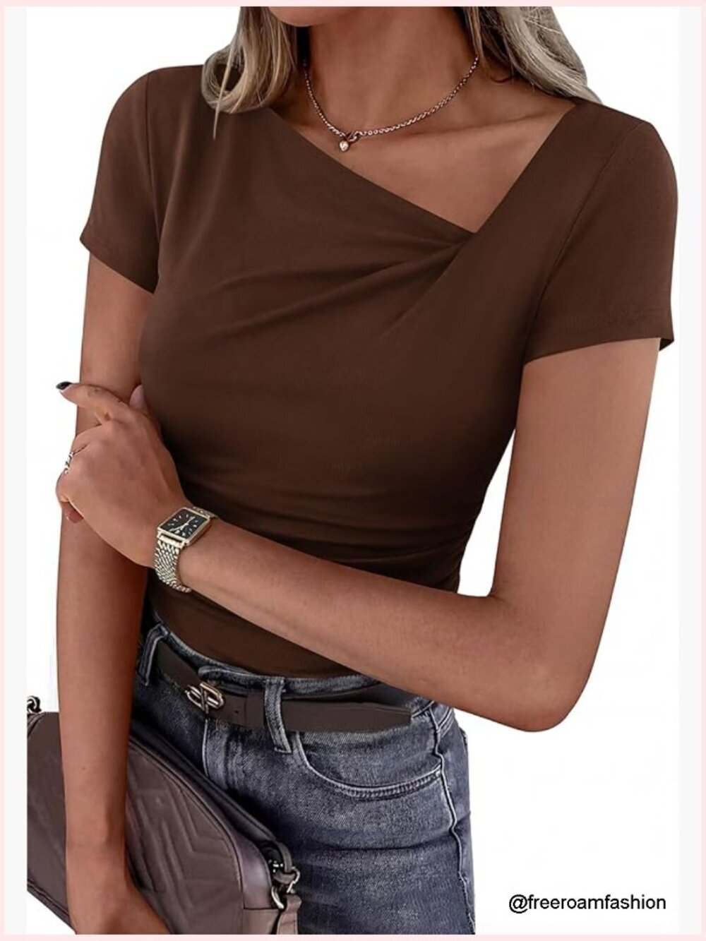 Asymmetrical Y2K Ribbed Tee Crop Top Short Sleeve Fitted Shirt